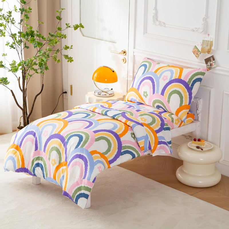 SDIII 4 Piece Rainbow Toddler Bedding Set, Soft Microfiber Toddler Bed Princess Bedding Set with Comforter, Fitted Sheet, Flat Sheet and Pillowcase - Image 2